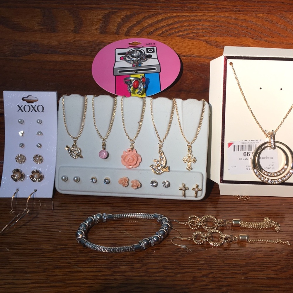 Bundle of Costume Jewelry Earrings Necklaces Rings
